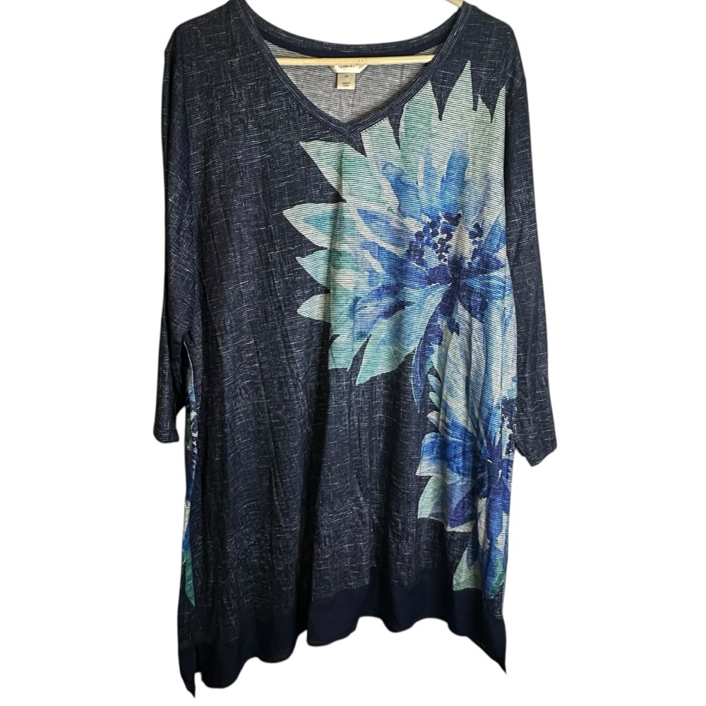 CJ Banks Slub Tunic Top Asymmetrical Boho Lagenlook Artsy Resort 2X 20/22W NWT